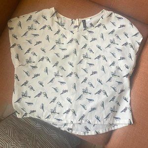 Cream Bird Pattern Blouse